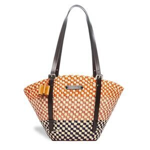 AAKS Ara Oval Bag Woven Raffia Tote Canvas Drawstring Top Shoulder